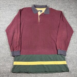 Duck Head Rugby Polo Shirt Men Large Multicolor Colorblock Long Sleeve Side Slit